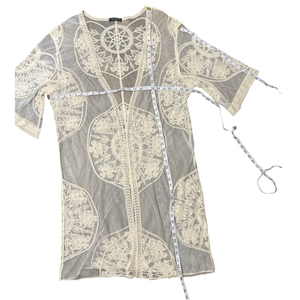 FLORAL BLOOMING Kimono Lace Cover Up Long Duster Beige  Open Front Boho Sz Large - Picture 17 of 17